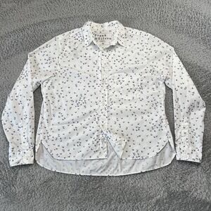 Frank & Eileen Shirt Womens Medium White Butterfly Silvio Luxury Coastal Italian